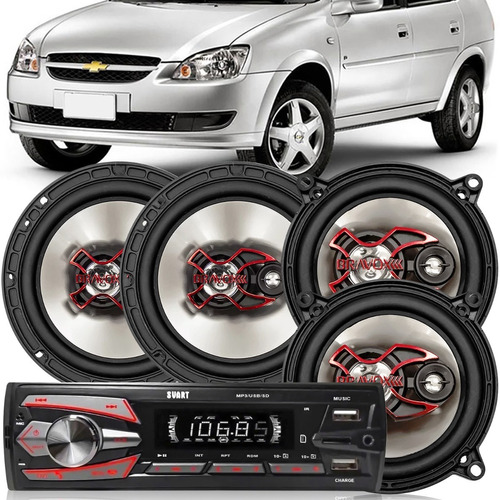 Kit Alto Falante Corsa Classic 2003 A 2013 + Radio Bluetooth