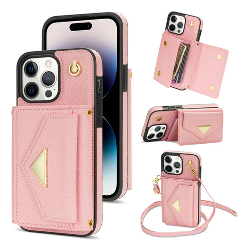 Funda Tipo Cartera Con Correa For El Hombro For iPhone 16, 15 Y 14