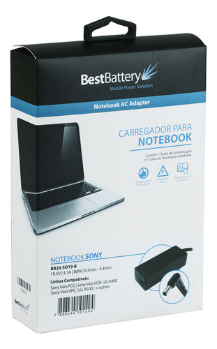 Fonte Carregador Para Notebook Sony Vaio Pcg-61611l - 80w