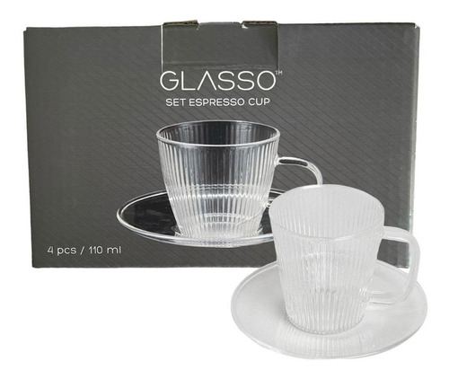 Set 4 Tazas Con Plato Espresso Para Té O Café Glasso 110ml