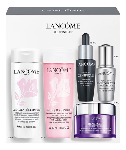 Lancôme Mini Kit Facial: Leche + Tónico + Sérum +ojos +crema