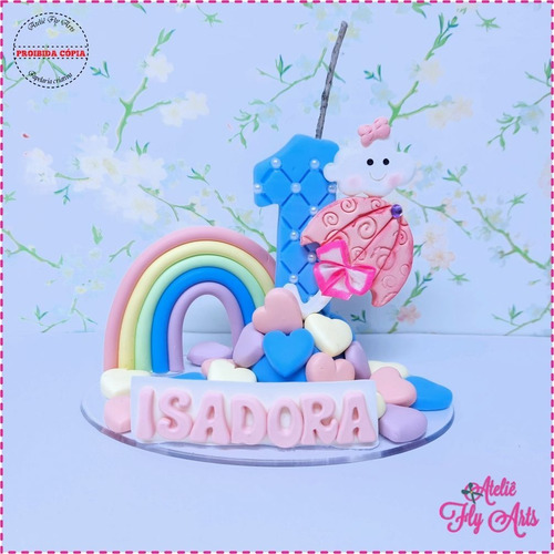 Vela Topo De Bolo Em Biscuit Chuva De Amor Arco Iris