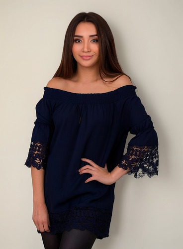 Blusa Moda Mujer Tipo Campesina Encaje Emz8007
