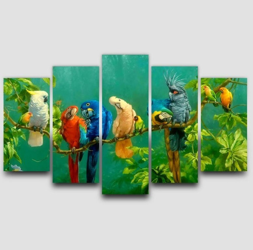 Quadro Decorativo Araras Coloridas Lindos 5 Peças 