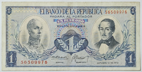 Billete 1 Peso 12/oct/1970 Colombia Vf