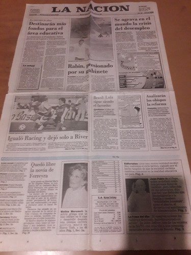 Tapa Diario La Nación 7 3 1994 Racing Turco García Desempleo (Usado)
