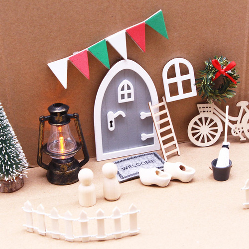 Casa De Muñecas De Madera Puerta En Miniatura Decoración