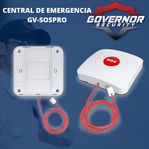 Estação de emergência SOS com botão, campainha e cabo atuador para sistemas de alarme ou uso autônomo GV-Sospro Governor