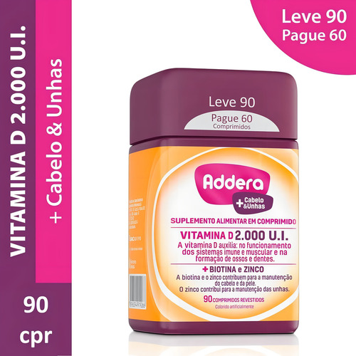 Mantecorp Addera + Cabelos & Unhas 90 Comprimidos Sem Sabor
