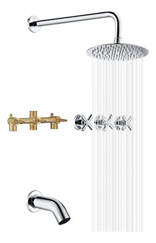 3 Handle Shower Faucet Set With Tub Spout And 8  Rain S...