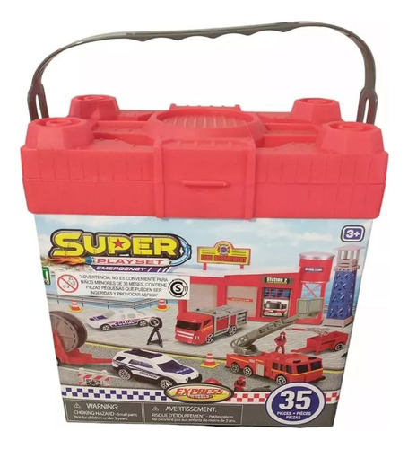 Juego Auto Express Wheels Super Playset Bomberos 35 Piezas Rojo