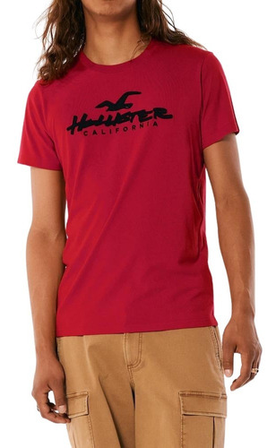 Playera Hollister Original Con Logo Bordado Cuello Redondo