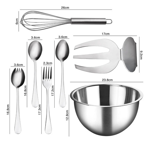 Juego De 8 Ensaladeras De Acero Inoxidable, 23.8 Cm Con Tene