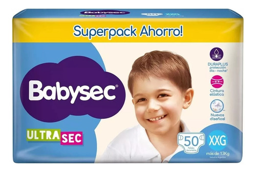 Pañales Babysec Ultrasec Superpack Ahorro Talle Xxg x 50 unidades