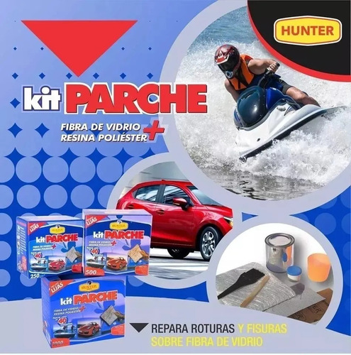 Imagen 3 de 7 de Kit Parche Repara Rotura Fibra Vidrio Resina Hunter 250cm