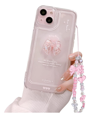 Ownest Compatible Con iPhone 15 Lindo 3d Rosa Bowknot Claro