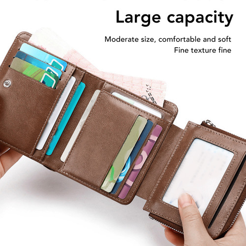 Cartera Vintage Pu Con MĂșltiples Ranuras Para Tarjetas, Piel