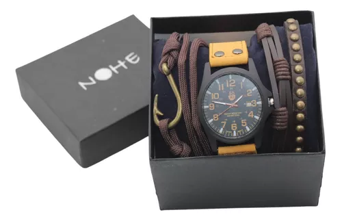 Reloj Hombre, Juego De Pulseras Y Estuche Set Elegante