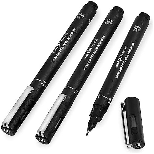 Uni Pin Fineliner Drawing Pen Black Ink 0.9mm Nib Pack ...