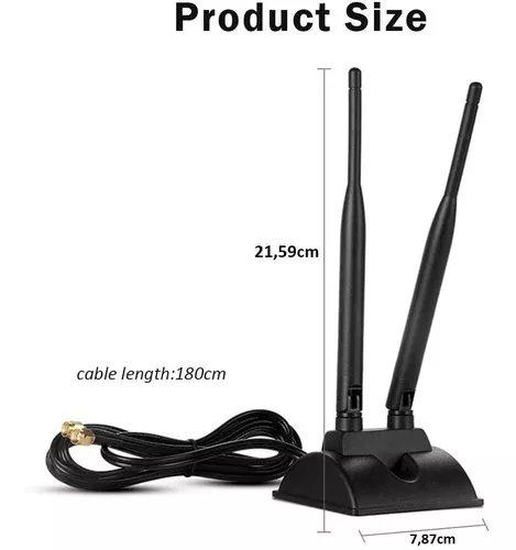 Antena WiFi de doble banda 2.4 GHz 5 GHz 5.8 GHz RP-SMA macho WiFi antena  con base magnética para computadora de escritorio PCI Tarjeta de red WiFi