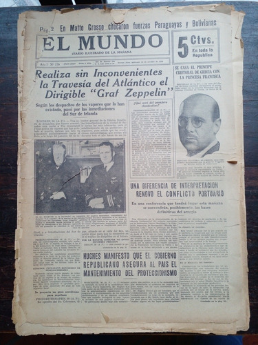 Diario El Mundo 31/10/28 Incompleto Aviadoras Graf Zeppelin 