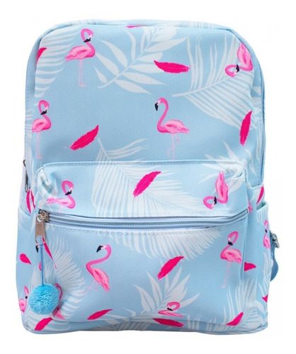 Mochila  Feminina Flamingos Azul  Infanto Juvenil