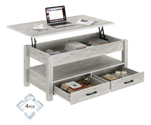Mesa De Centro Con Cajones Y Compartimento Oculto Color Gris