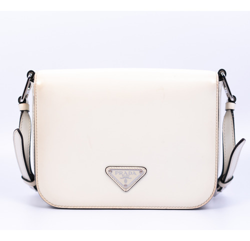Bolso Prada Blanco Rectangular Con Logo Cert Entrupy (Usado)