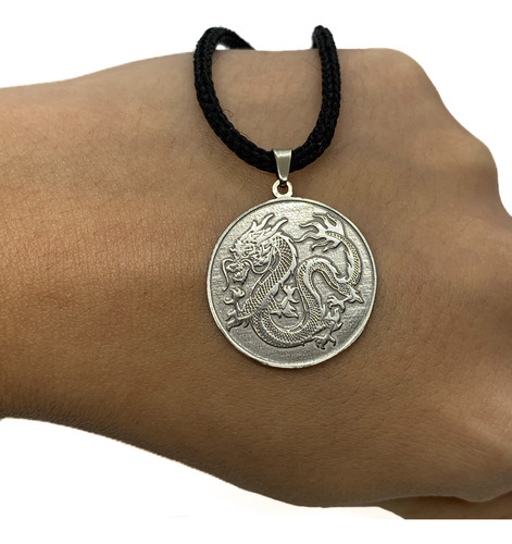 Dije Medalla Dragon Chino Acero Gris