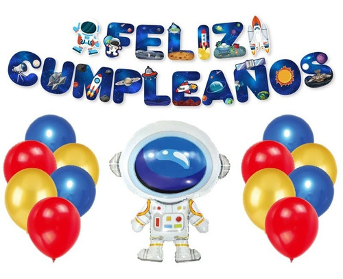 Set Globos Decoración 13 Uds Motivo Astronauta + Guirnalda