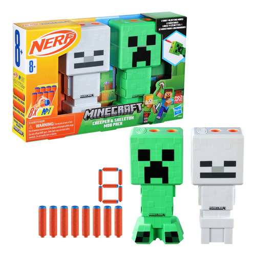 Nerf X Minecraft, Skeleton And Creeper Blaster +8 Dardos Verde Y Blanco