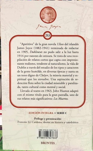 Imagen 2 de 3 de Libro. Dublineses. James Joyce. Clásicos Fontana