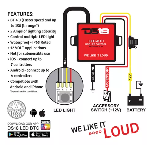 DS18 LED-BTC RGB LED Lights Bluetooth Control (Works with Android