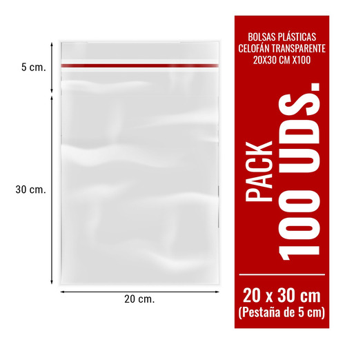 Imagen 1 de 10 de Bolsas De Celofán Adhesiva Transparente 20x30 Cm X100