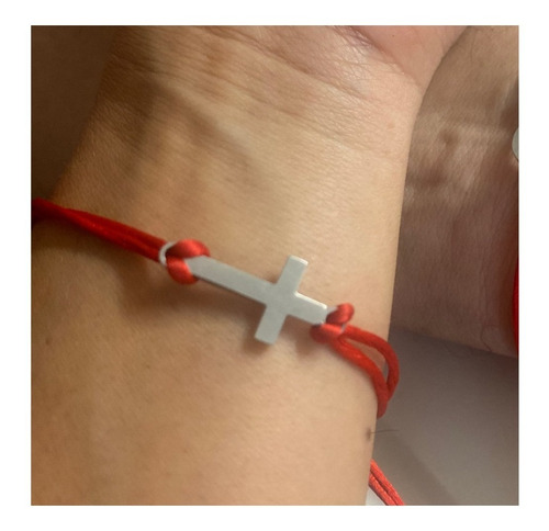 Imagen 6 de 6 de Pulsera Hilo Roja De Protección Cruz Parejas Acero Amuleto