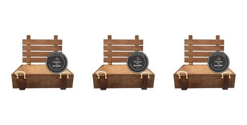 Set De 3 Cajas De Madera Tipo Cofre Grill Color Café.