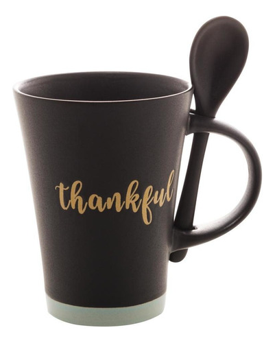 Caneca Wolff Thankful De Ceramica Preto Matt Azul 310ml