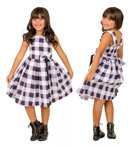 Vestido Xadrez Preto Branco Infantil Collie