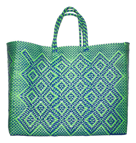 Remate Bolsa Jumbo Tejida Plástico Asa Corta Verde Y Azul