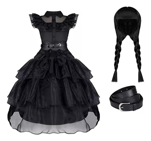 Disfraz Vestido Negro De La Fiesta Merlina Para Halloween De Niñas