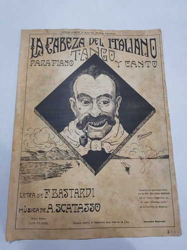 Imagen 1 de 6 de Antigua Partitura Tango La Cabeza Del Italiano Mag 58612