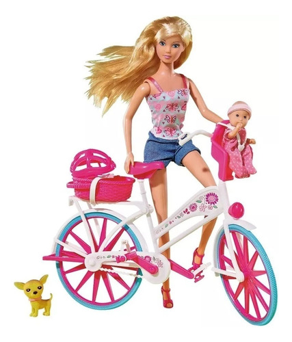 Muñeca Steffi Love Y Su Bicicleta Incluye Mascota Y Bebe Bes