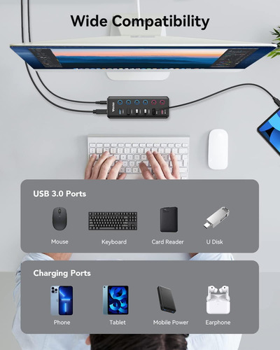 Hub Usb Alimentado, Divisor De Hub Usb 3.0