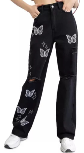 Jeans De Mariposa Rasgada A La Moda Para Mujer