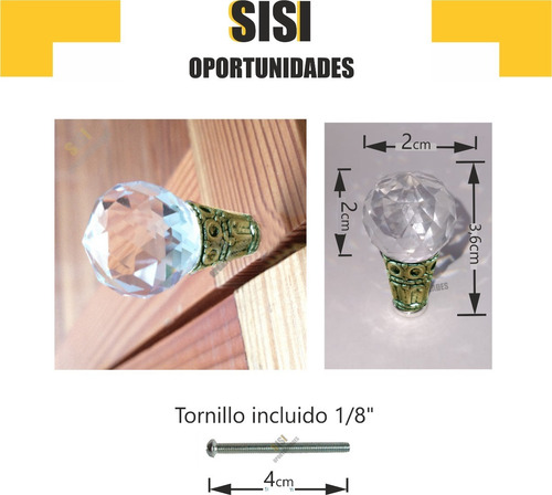 X 10 Tiradores Esfera Cristal Facetado 20mm Herrajes Mueble