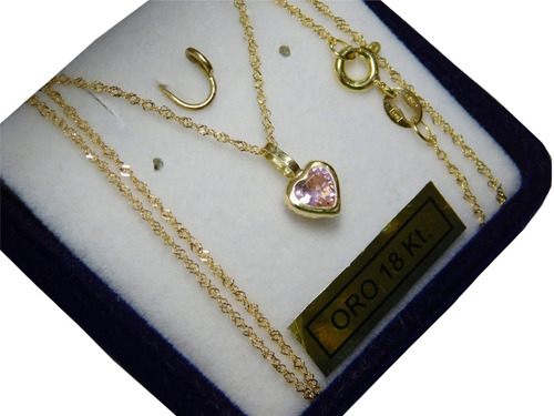 Conjunto Oro 18 Kilates Corazón Cúbic Y Cadena 40 Cm