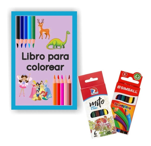 Kit Set Libro Colorear Dibujos Lapices Color Cortos Dibujos