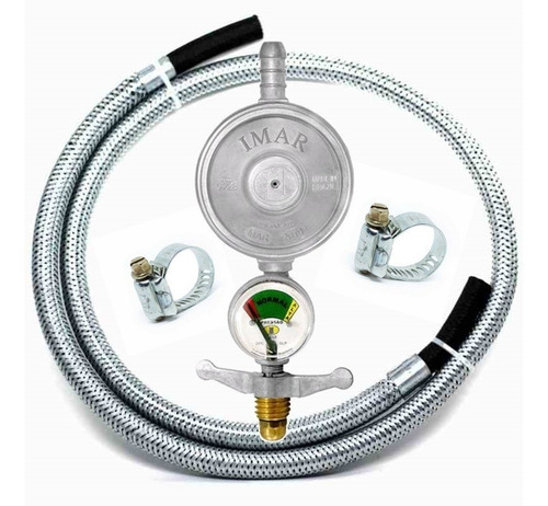 Imagem 1 de 4 de Kit Para Gas Mangueira Malha Aço 1,2m Registro Com Manômetro
