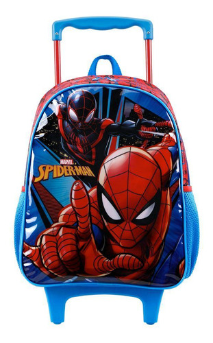 Mochila Bolsa Escolar Homem Aranha Miles Morales Com Rodinha Cor Azul