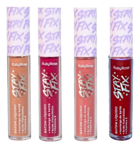 4 Batom Liquido Matte Ruby Rose Kit Vega Navi Alya Electra Acabamento Mate Cor VEGA - NAVI - ALYA - ELECTRA